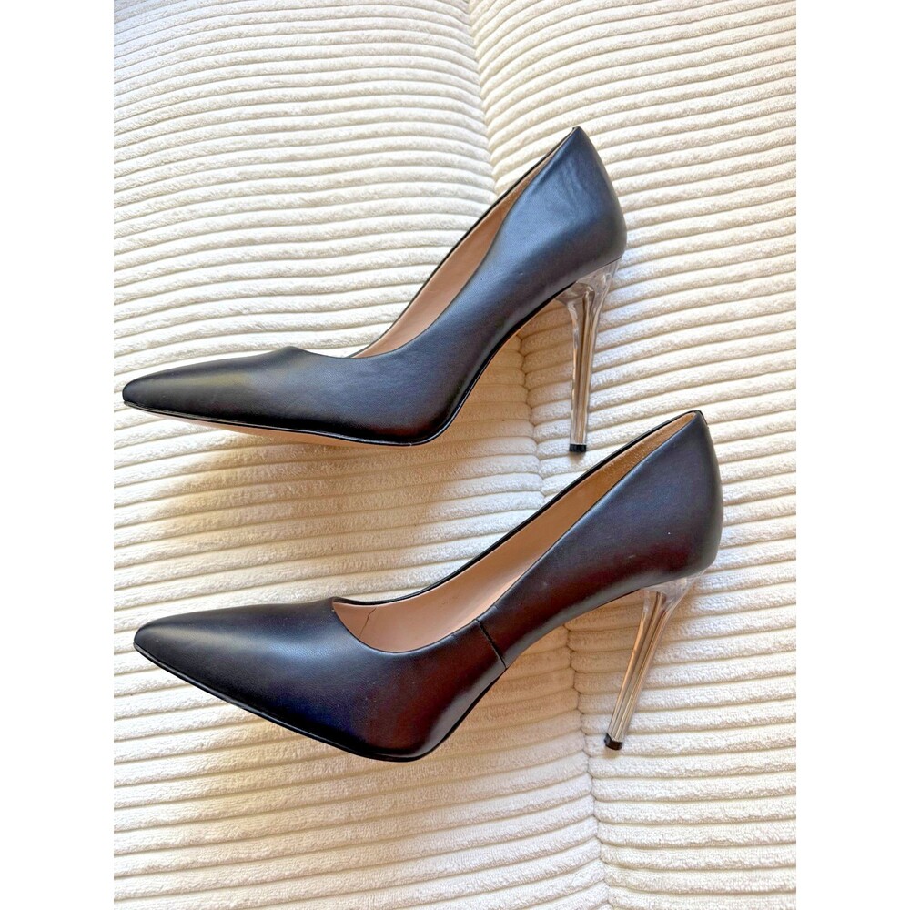 Mix No. 6 Black Pointed Toe Pumps with Clear Stiletto Heels